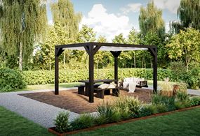 Pergola Solid, Limträ pergola, FSC-certifierat limträ, Pergola med skuggtak, Hållbar pergola, Svensktillverkad pergola, Pergola för trädgården, Enkel montering pergola, Robust pergola, Stilren pergola, Pergola i Båstad, Miljövänlig pergola, Trädgårdspergola, Pergola med värmare, Grundmålad pergola, Skuggtak till pergola, Avkoppling utomhus, Modern trädgårdsdesign, Tidlös pergola