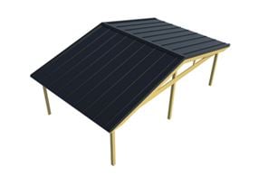 3D-renderad bild på sadeltak klätt med plåt