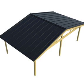 3D-renderad bild på sadeltak klätt med plåt