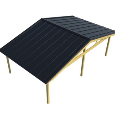 3D-renderad bild på sadeltak klätt med plåt